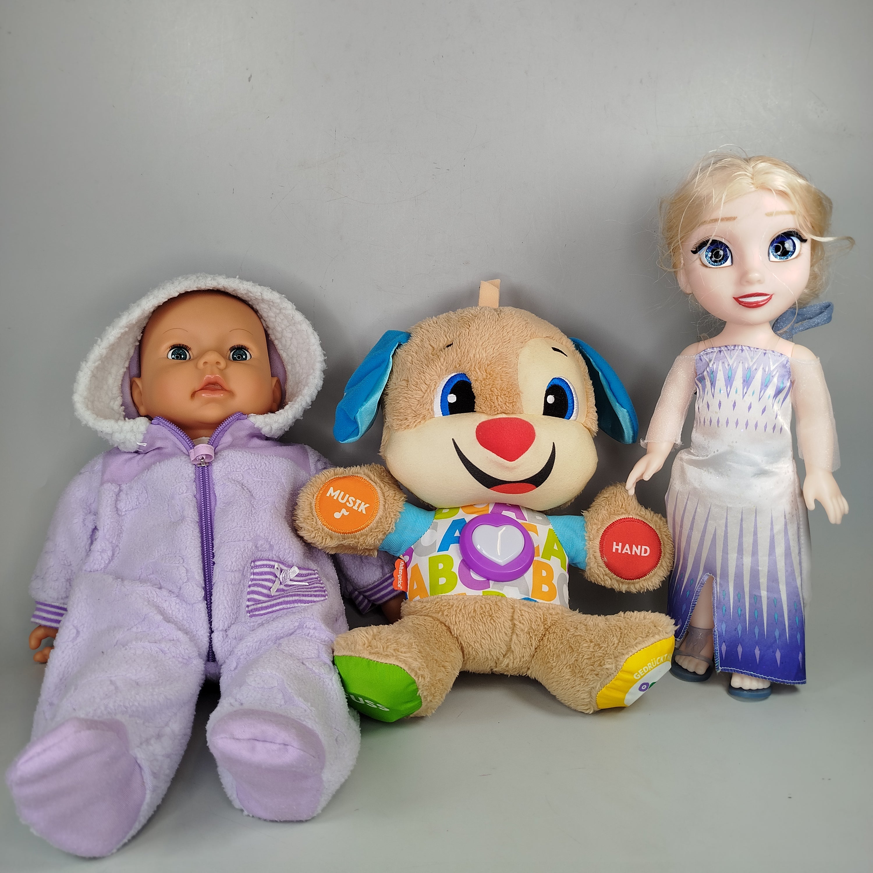 Sofftier baby Puppe, Lernhund & Prinzessinnen-Puppe